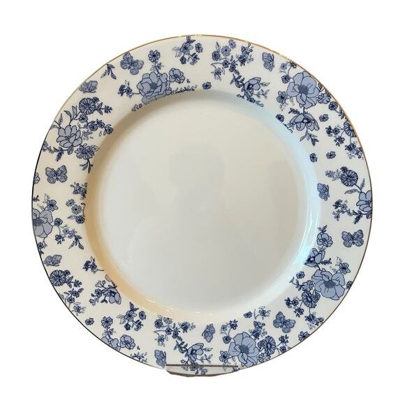 Grace Teaware Fine Porcelain Dinner Plates 10.5in Blue Floral Gold Trim Set of 5 - Picture 1 of 12